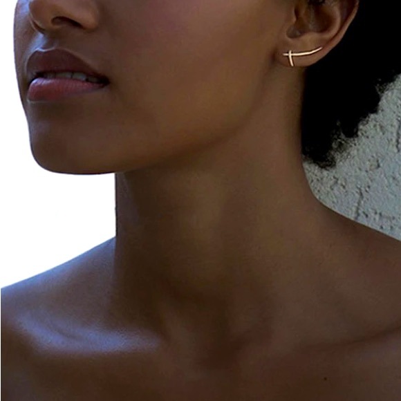 Minimalist Climber Cross Edgy Dainty Faith Religious 925 Silver Light Earring - Picture 3 of 7